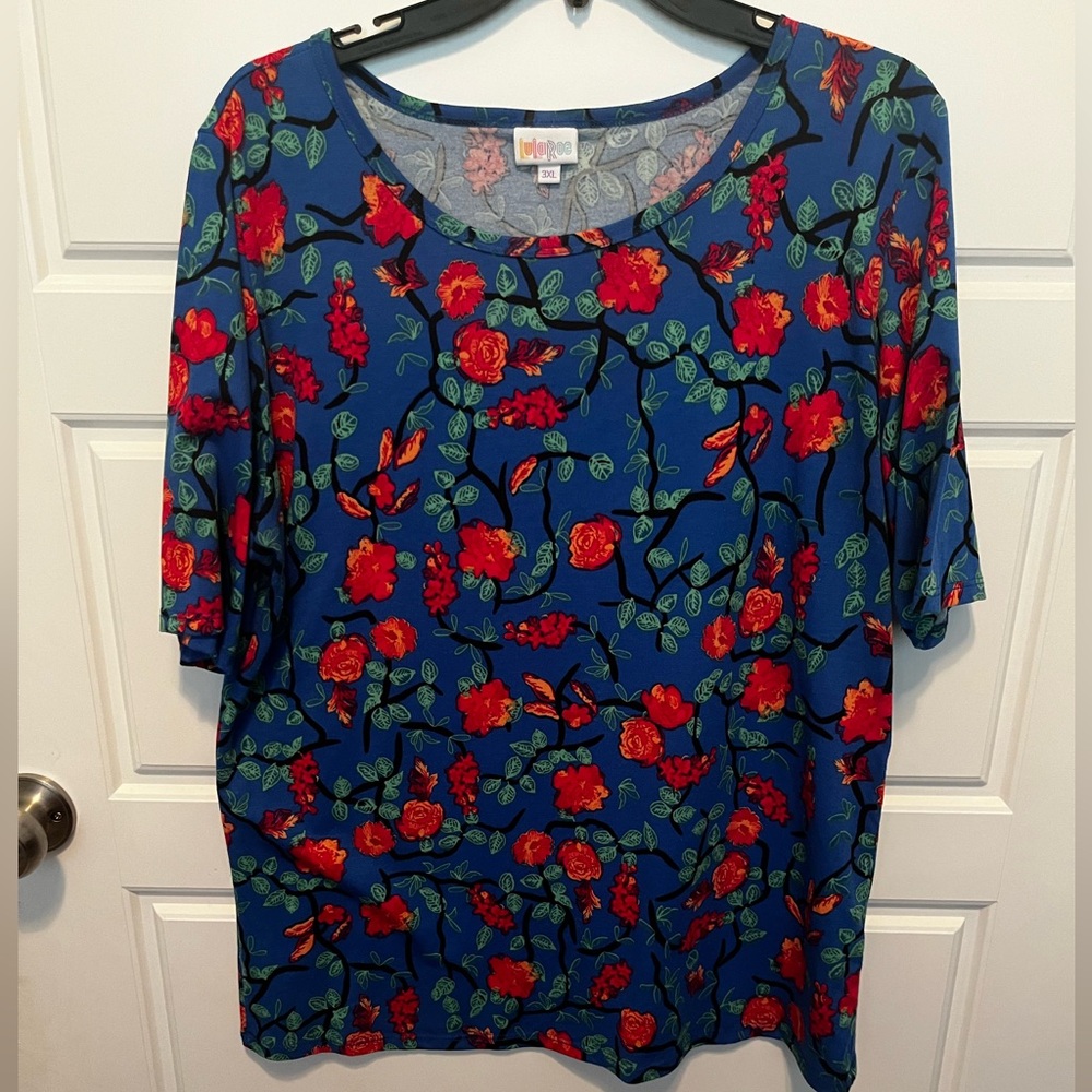 LuLaRoe Gigi Top Blue and Red Floral Blouse 3XL